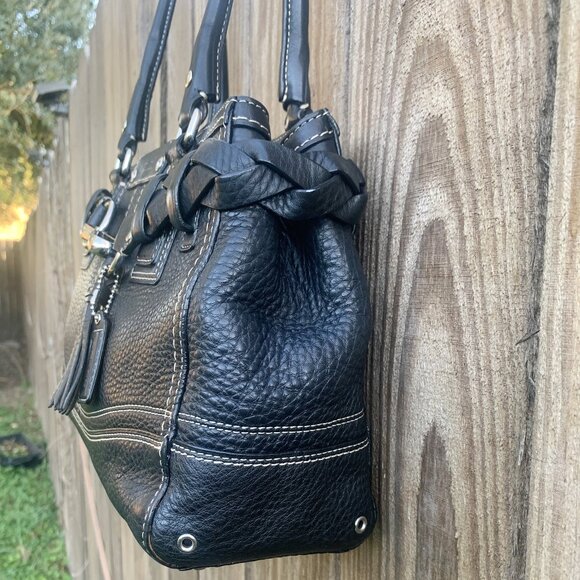 COACH HAMPTON COLLECTION Black Pebbled Leather Shoulder Bag - Picture 2 of 15